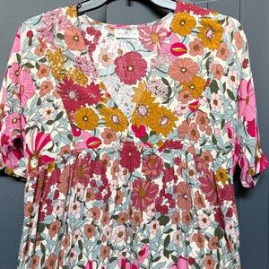 Natural Life Floral V-Neck Short Sleeve Women’s Top or Mini Dress